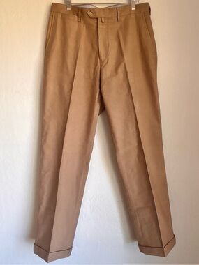 Facconable Men's Classic Fine Corduroy  Flat Front Dress Pants in Camel, Sz 33